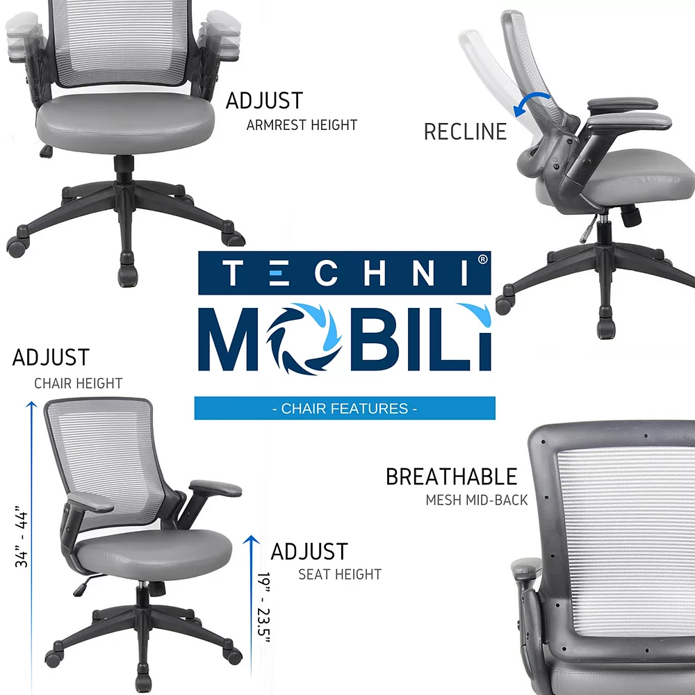 Techni Mobili Mesh Back Faux-Leather Desk Chair 6 Techni Mobili Mesh Back Faux-Leather Desk Chair - Image 4