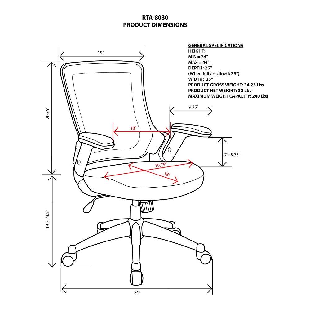 Techni Mobili Mesh Back Faux-Leather Desk Chair 7 Techni Mobili Mesh Back Faux-Leather Desk Chair - Image 5