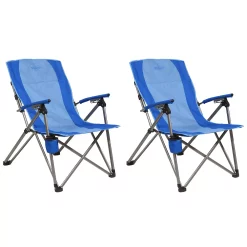 Kamp-Rite 3 Position Reclining Folding Camp Chair With Cupholder, Blue (2 Pack)