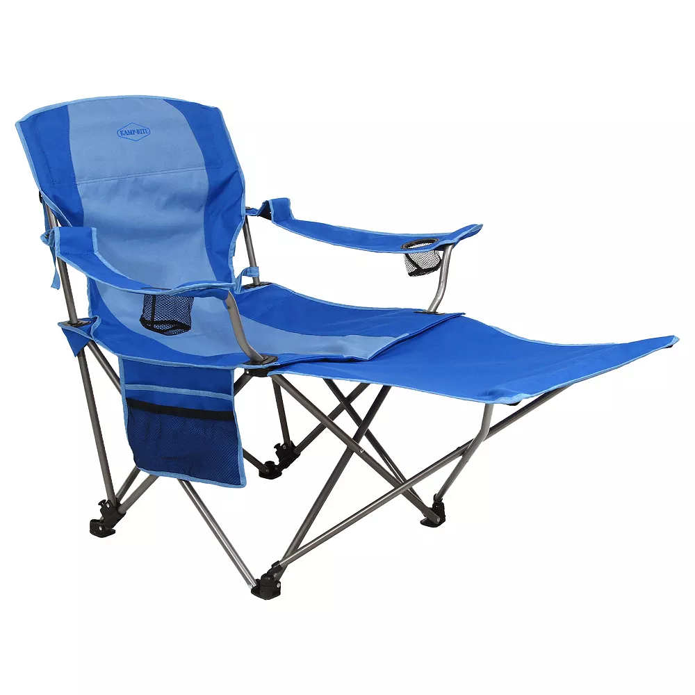 Kamp-Rite Outdoor Folding Lounge Chair With Detachable Footrest, Blue (2 Pack) 4 Kamp-Rite Outdoor Folding Lounge Chair With Detachable Footrest, Blue (2 Pack) - Image 2