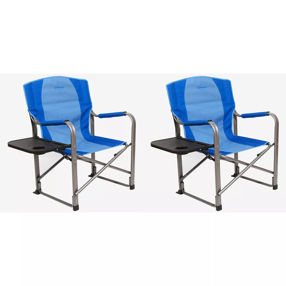 Kamp-Rite Director Portable Lounge Arm Chair With Side Table, Blue (2 Pack) 3 Kamp-Rite Director Portable Lounge Arm Chair With Side Table, Blue (2 Pack)