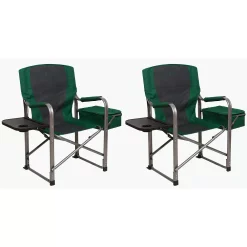 Kamp-Rite Director Portable Lounge Chair W/ Cooler & Side Table, Green (2 Pack)