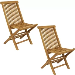 Sunnydaze Decor Sunnydaze Hyannis Solid Teak Wood Folding Slat-Back Patio Chair - Set Of 2