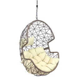 Sunnydaze Decor Sunnydaze Beige Resin Wicker Basket Hanging Egg Chair With Cushions - Beige