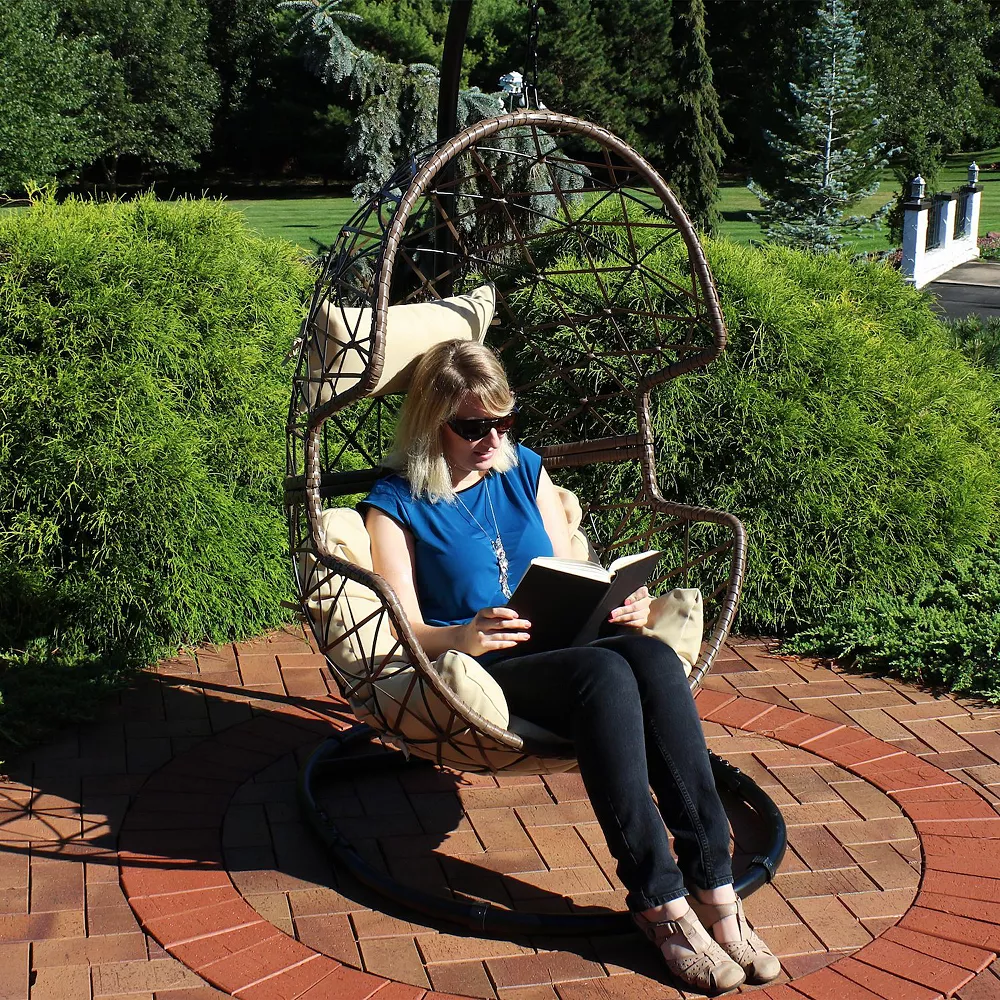 Sunnydaze Decor Sunnydaze Beige Resin Wicker Basket Hanging Egg Chair With Cushions - Beige 4 Sunnydaze Decor Sunnydaze Beige Resin Wicker Basket Hanging Egg Chair With Cushions - Beige - Image 2