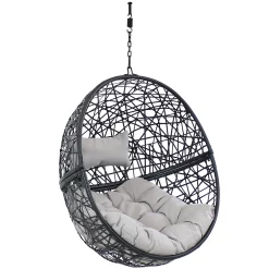 Sunnydaze Decor Sunnydaze Black Resin Wicker Round Hanging Egg Chair With Cushions - Gray