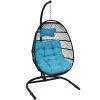 Sunnydaze Decor Sunnydaze Resin Wicker Hanging Egg Chair With Steel Stand/Cushions - Blue 2 Sunnydaze Decor Sunnydaze Resin Wicker Hanging Egg Chair With Steel Stand/Cushions - Blue -Zuo Modern Shop 5842817
