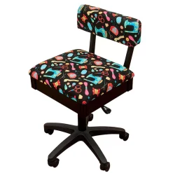 Arrow Sewing Cabinets Height Adjustable Hydraulic Sewing Chair - Black With Black Riley Blake Fabric