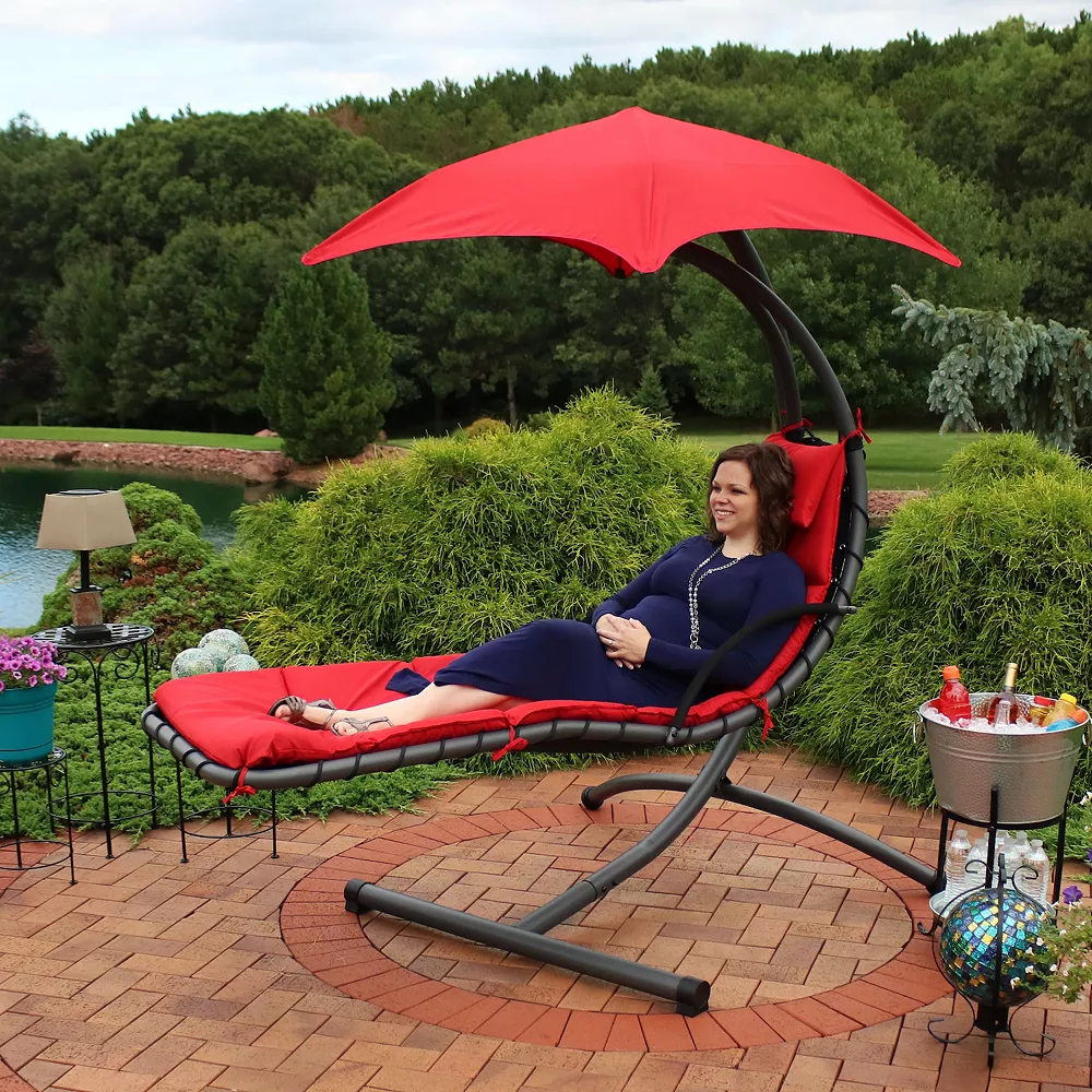 Sunnydaze Decor Sunnydaze Floating Lounge Chair With Canopy/Arc Stand - Red - Set Of 2 4 Sunnydaze Decor Sunnydaze Floating Lounge Chair With Canopy/Arc Stand - Red - Set Of 2 - Image 2