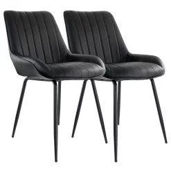 Elama 2 Piece Faux Leather Tufted Chair In Black With Black Metal Legs