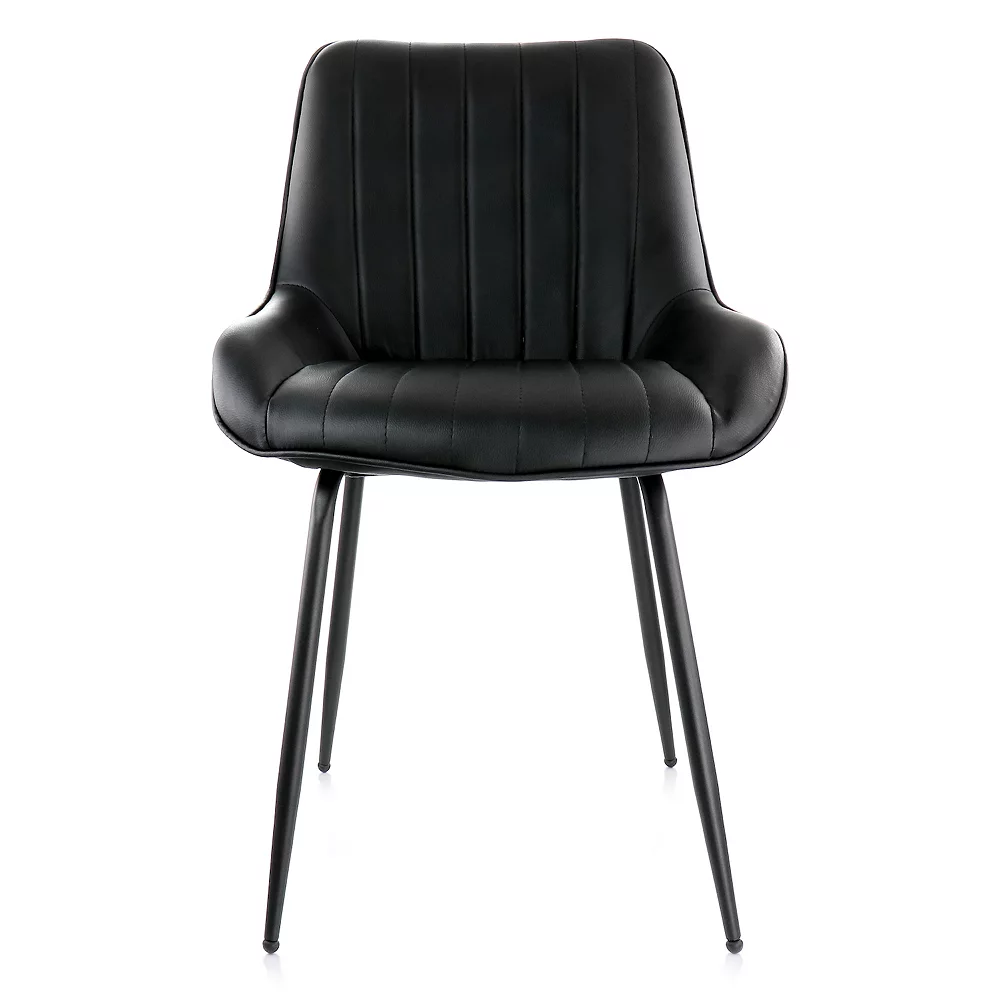 Elama 2 Piece Faux Leather Tufted Chair In Black With Black Metal Legs 4 Elama 2 Piece Faux Leather Tufted Chair In Black With Black Metal Legs - Image 2