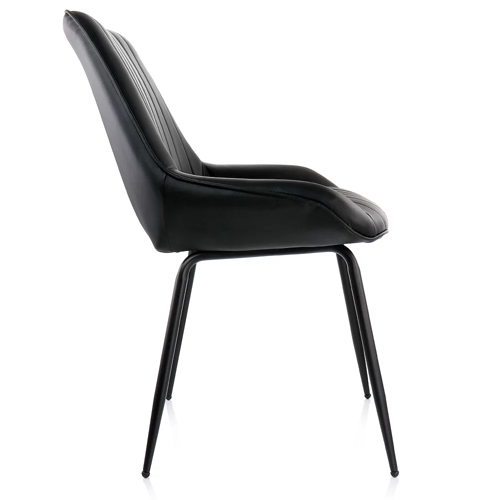 Elama 2 Piece Faux Leather Tufted Chair In Black With Black Metal Legs 5 Elama 2 Piece Faux Leather Tufted Chair In Black With Black Metal Legs - Image 3