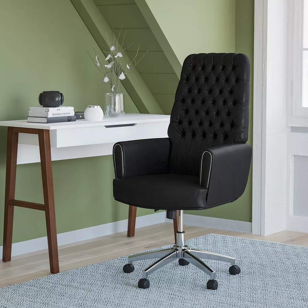Emma+Oliver Emma And Oliver High Back Traditional Tufted White LeatherSoft Swivel Office Chair With Arms 4 Emma+Oliver Emma And Oliver High Back Traditional Tufted White LeatherSoft Swivel Office Chair With Arms - Image 2