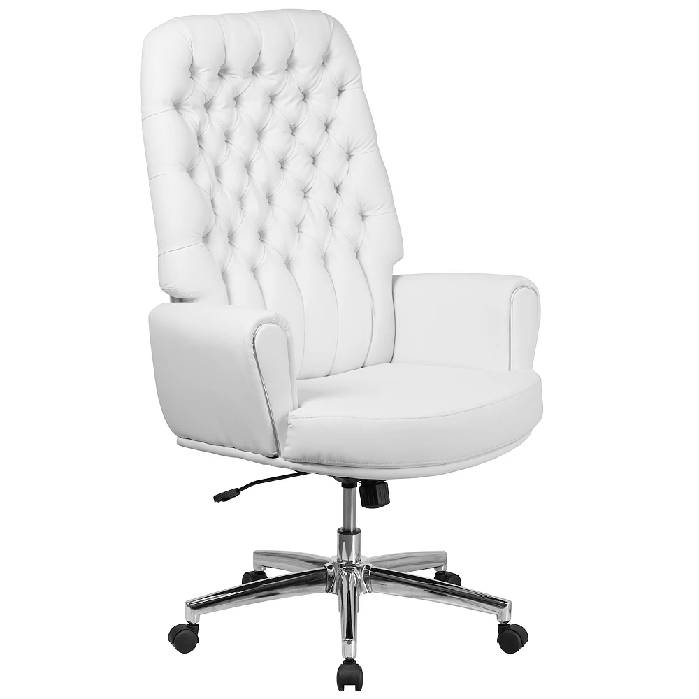 Emma+Oliver Emma And Oliver High Back Traditional Tufted White LeatherSoft Swivel Office Chair With Arms 3 Emma+Oliver Emma And Oliver High Back Traditional Tufted White LeatherSoft Swivel Office Chair With Arms