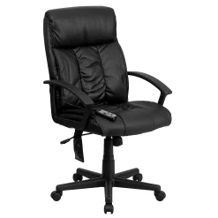 Emma+Oliver Emma And Oliver High Back Ergonomic Massage Black LeatherSoft Ripple Office Chair, Remote Pocket