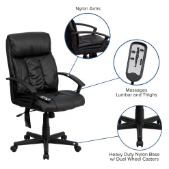 Emma+Oliver Emma And Oliver High Back Ergonomic Massage Black LeatherSoft Ripple Office Chair, Remote Pocket -Zuo Modern Shop 5972379 ALT2