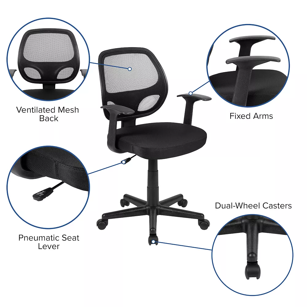 Emma+Oliver Emma And Oliver Mid-Back Black Mesh Swivel Ergonomic Task Office Chair - Arms, BIFMA Certified 5 Emma+Oliver Emma And Oliver Mid-Back Black Mesh Swivel Ergonomic Task Office Chair - Arms, BIFMA Certified - Image 3