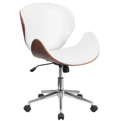 Emma+Oliver Emma And Oliver Mid-Back Walnut Wood Conference Office Chair In Black LeatherSoft