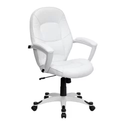 Emma+Oliver Emma And Oliver Mid-Back White LeatherSoft Tapered Back Executive Swivel Office Chair - Arms