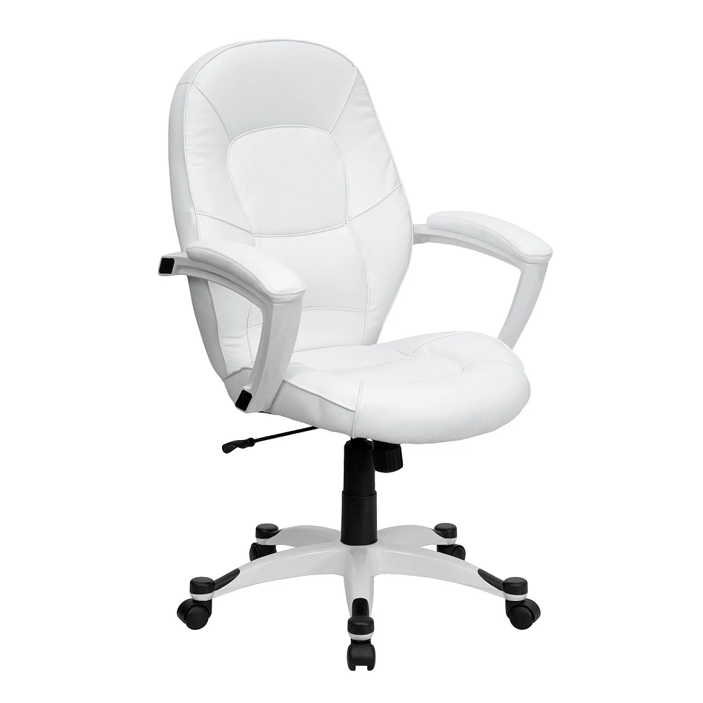 Emma+Oliver Emma And Oliver Mid-Back White LeatherSoft Tapered Back Executive Swivel Office Chair - Arms 3 Emma+Oliver Emma And Oliver Mid-Back White LeatherSoft Tapered Back Executive Swivel Office Chair - Arms
