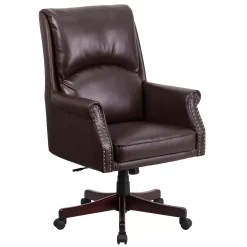 Emma+Oliver Emma And Oliver High Back Pillow Back Burgundy LeatherSoft Swivel Office Chair With Arms
