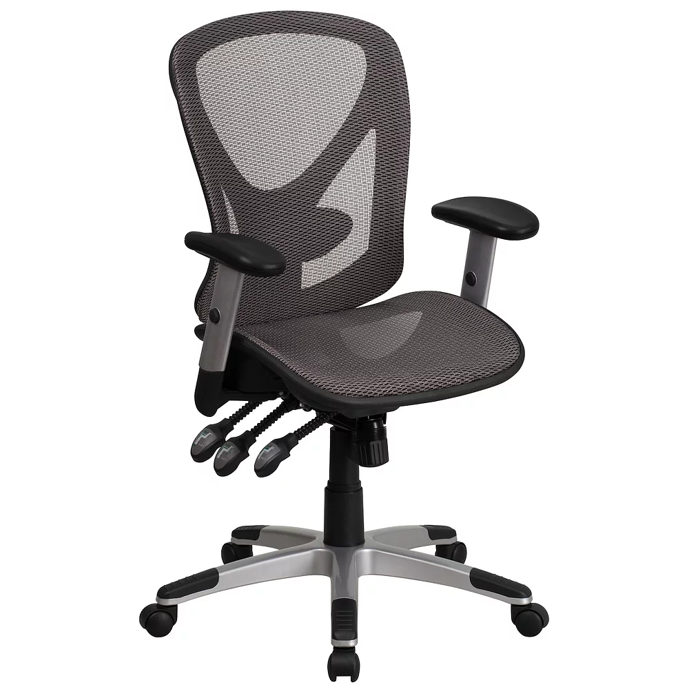 Emma+Oliver Emma And Oliver Mid-Back Transparent Gray Mesh Multifunction Ergonomic Office Chair - Arms 3 Emma+Oliver Emma And Oliver Mid-Back Transparent Gray Mesh Multifunction Ergonomic Office Chair - Arms