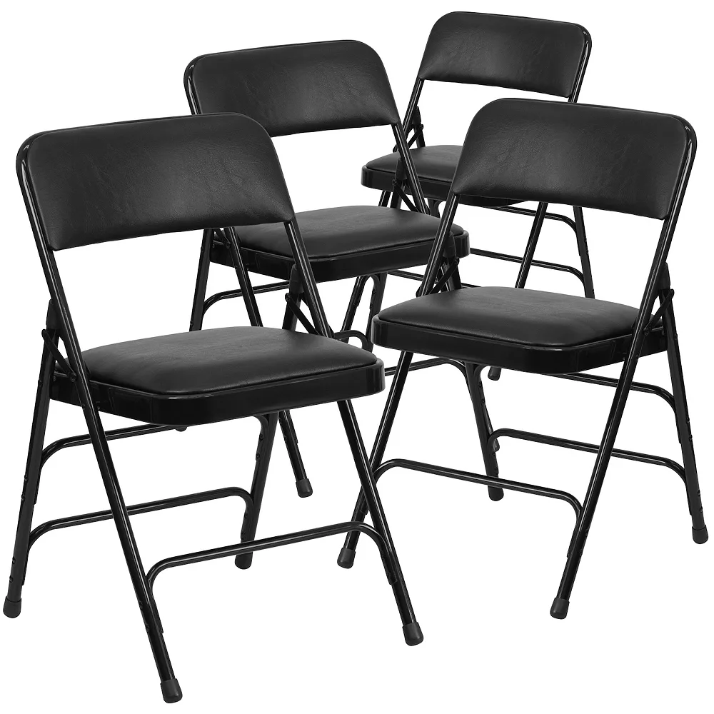 Emma+Oliver Emma And Oliver 4 Pack Curved Triple Braced Black Vinyl Metal Folding Chair 3 Emma+Oliver Emma And Oliver 4 Pack Curved Triple Braced Black Vinyl Metal Folding Chair