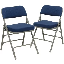 Emma+Oliver Emma And Oliver 2 Pack Curved Triple Braced & Double Hinged Navy Fabric Metal Folding Chair