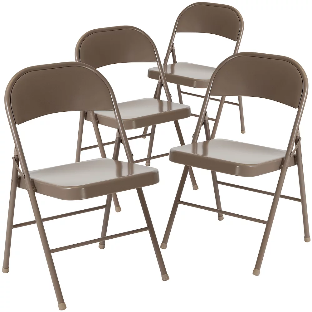 Emma and Oliver 4 Pack Double Braced Gray Metal Folding Chair Emma+Oliver Emma And Oliver 4 Pack Double Braced Gray Metal Folding Chair -Zuo Modern Shop 5978258 Beige