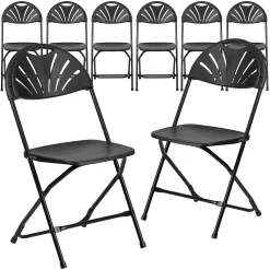 Emma+Oliver Emma And Oliver 8 Pack 650 Lb. Capacity Charcoal Plastic Fan Back Folding Chair