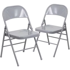 Emma+Oliver Emma And Oliver 2 Pack Triple Braced & Double Hinged Gray Metal Folding Chair