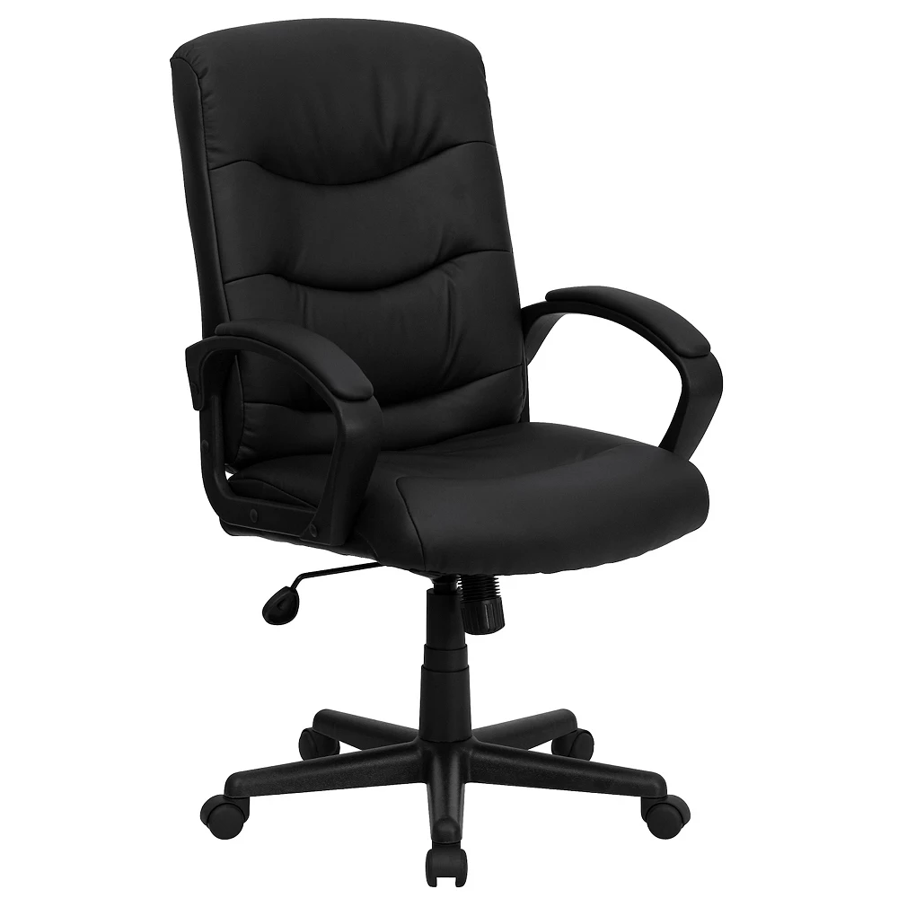 Emma+Oliver Emma And Oliver Mid-Back Black LeatherSoft Three Line Horizontal Stitch Swivel Office Chair 3 Emma+Oliver Emma And Oliver Mid-Back Black LeatherSoft Three Line Horizontal Stitch Swivel Office Chair