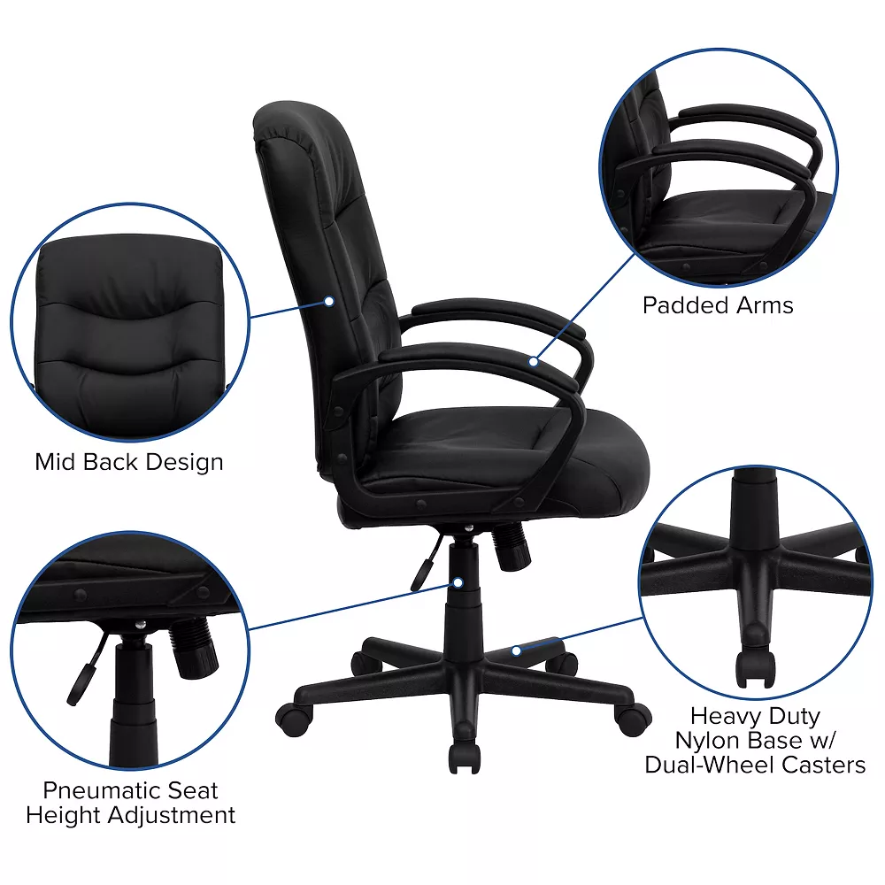 Emma+Oliver Emma And Oliver Mid-Back Black LeatherSoft Three Line Horizontal Stitch Swivel Office Chair 5 Emma+Oliver Emma And Oliver Mid-Back Black LeatherSoft Three Line Horizontal Stitch Swivel Office Chair - Image 3