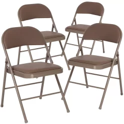 Emma+Oliver Emma And Oliver 4 Pack Double Braced Beige Vinyl Folding Chair