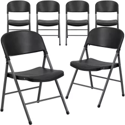 Emma+Oliver Emma And Oliver 6 Pack 330 Lb. Capacity Black Plastic Folding Chair - Charcoal Frame - Event Chair