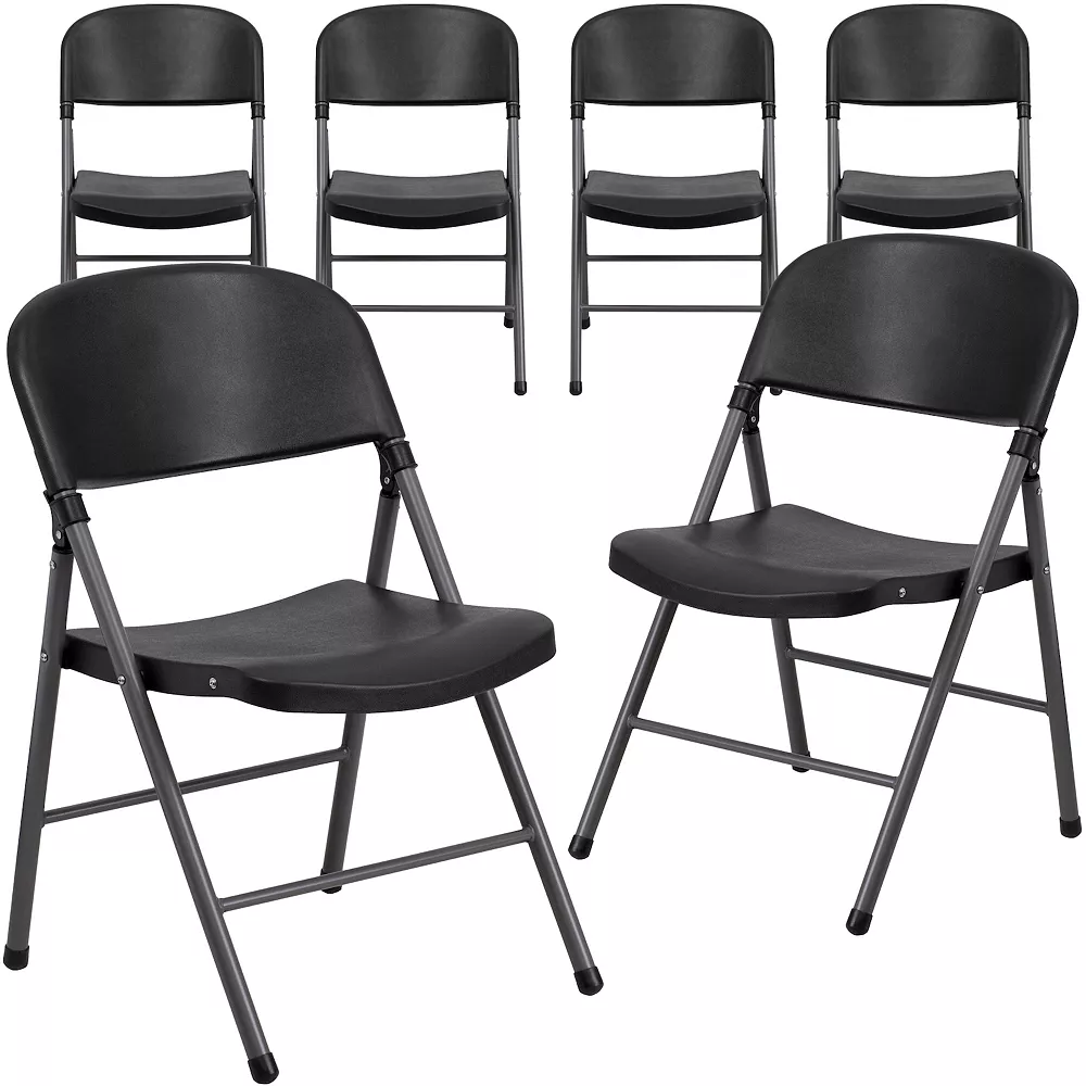 Emma+Oliver Emma And Oliver 6 Pack 330 Lb. Capacity Black Plastic Folding Chair - Charcoal Frame - Event Chair 3 Emma+Oliver Emma And Oliver 6 Pack 330 Lb. Capacity Black Plastic Folding Chair - Charcoal Frame - Event Chair