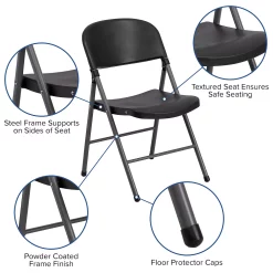 Emma+Oliver Emma And Oliver 6 Pack 330 Lb. Capacity Black Plastic Folding Chair - Charcoal Frame - Event Chair 9 Emma+Oliver Emma And Oliver 6 Pack 330 Lb. Capacity Black Plastic Folding Chair - Charcoal Frame - Event Chair -Zuo Modern Shop 5978595 ALT3