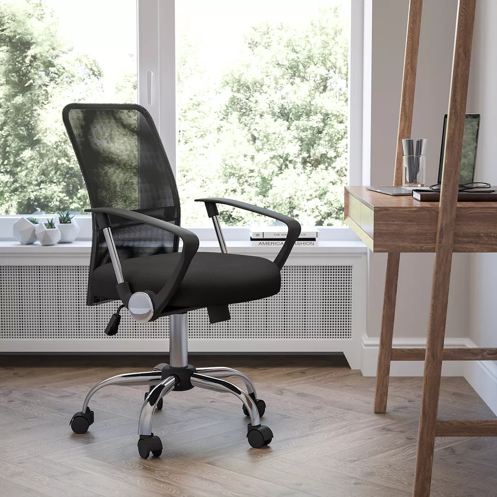 Emma+Oliver Emma And Oliver Mid-Back Black Mesh Swivel Task Office Chair With Lumbar Support Band 4 Emma+Oliver Emma And Oliver Mid-Back Black Mesh Swivel Task Office Chair With Lumbar Support Band - Image 2