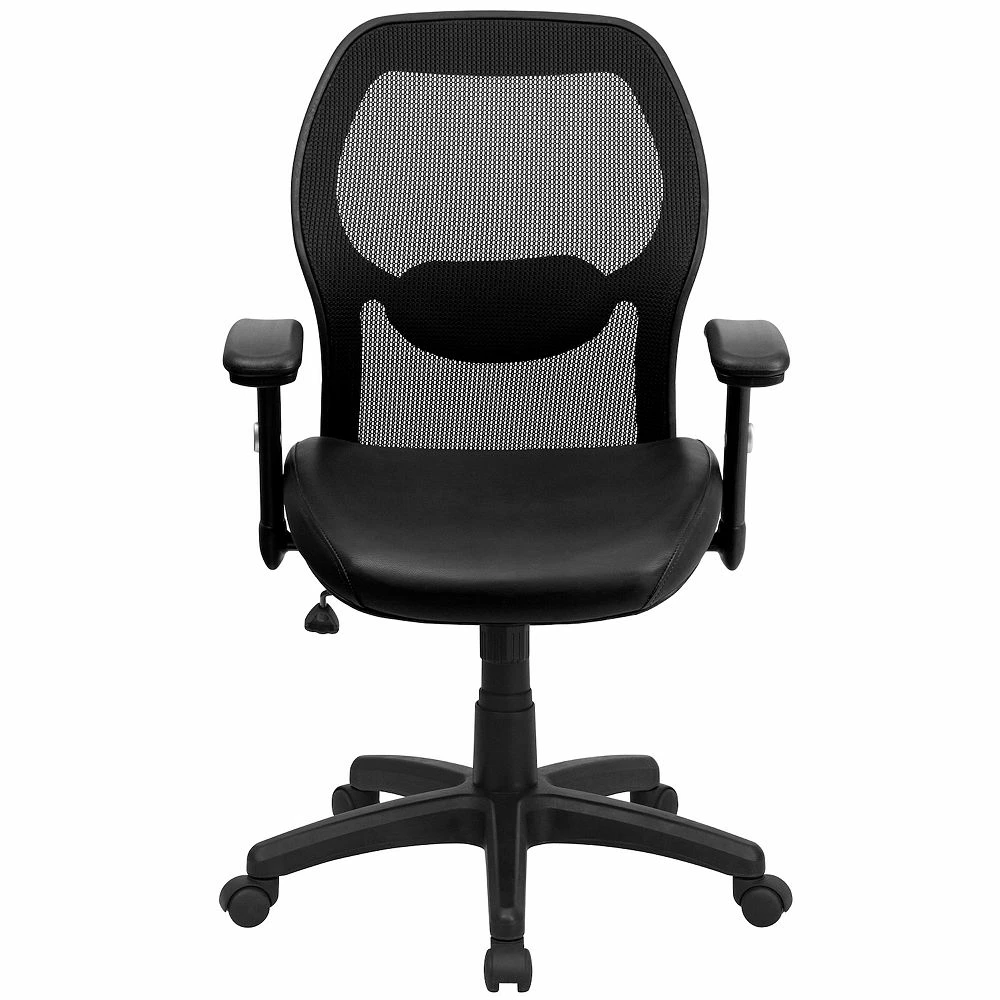 Emma+Oliver Emma And Oliver Mid-Back Black Mesh/LeatherSoft Executive Office Chair - Adjustable Lumbar 4 Emma+Oliver Emma And Oliver Mid-Back Black Mesh/LeatherSoft Executive Office Chair - Adjustable Lumbar - Image 2