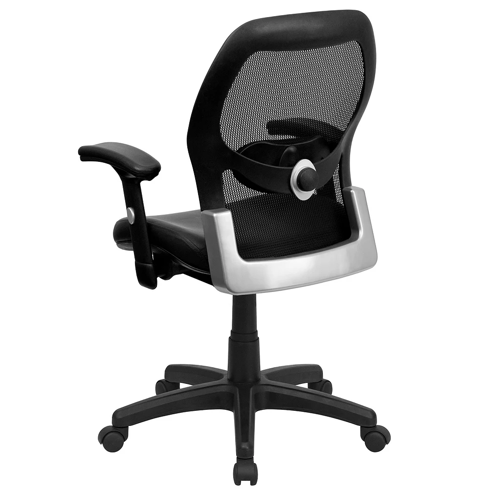 Emma+Oliver Emma And Oliver Mid-Back Black Mesh/LeatherSoft Executive Office Chair - Adjustable Lumbar 5 Emma+Oliver Emma And Oliver Mid-Back Black Mesh/LeatherSoft Executive Office Chair - Adjustable Lumbar - Image 3