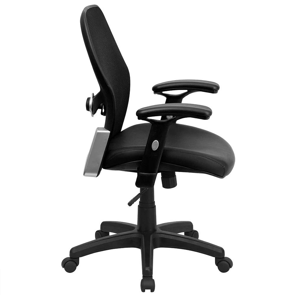 Emma+Oliver Emma And Oliver Mid-Back Black Mesh/LeatherSoft Executive Office Chair - Adjustable Lumbar 6 Emma+Oliver Emma And Oliver Mid-Back Black Mesh/LeatherSoft Executive Office Chair - Adjustable Lumbar - Image 4