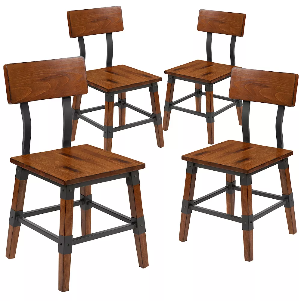 Emma+Oliver Emma And Oliver 4 Pack Commercial Grade Rustic Antique Walnut Industrial Style Wood Dining Chair 3 Emma+Oliver Emma And Oliver 4 Pack Commercial Grade Rustic Antique Walnut Industrial Style Wood Dining Chair