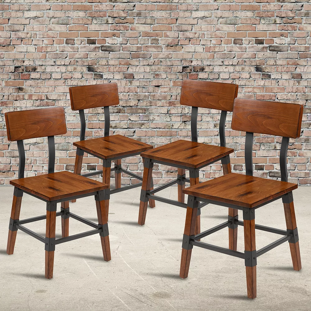 Emma+Oliver Emma And Oliver 4 Pack Commercial Grade Rustic Antique Walnut Industrial Style Wood Dining Chair 4 Emma+Oliver Emma And Oliver 4 Pack Commercial Grade Rustic Antique Walnut Industrial Style Wood Dining Chair - Image 2