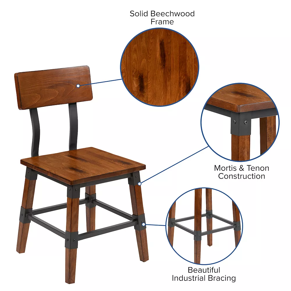 Emma+Oliver Emma And Oliver 4 Pack Commercial Grade Rustic Antique Walnut Industrial Style Wood Dining Chair 5 Emma+Oliver Emma And Oliver 4 Pack Commercial Grade Rustic Antique Walnut Industrial Style Wood Dining Chair - Image 3