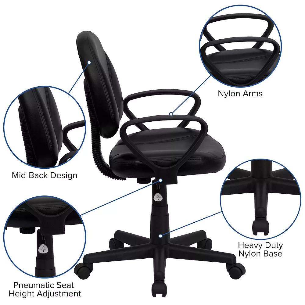 Emma+Oliver Emma And Oliver Mid-Back Black LeatherSoft Swivel Ergonomic Office Chair - Back Adjustment 5 Emma+Oliver Emma And Oliver Mid-Back Black LeatherSoft Swivel Ergonomic Office Chair - Back Adjustment - Image 3