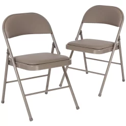 Emma+Oliver Emma And Oliver 2 Pack Double Braced Beige Vinyl Folding Chair