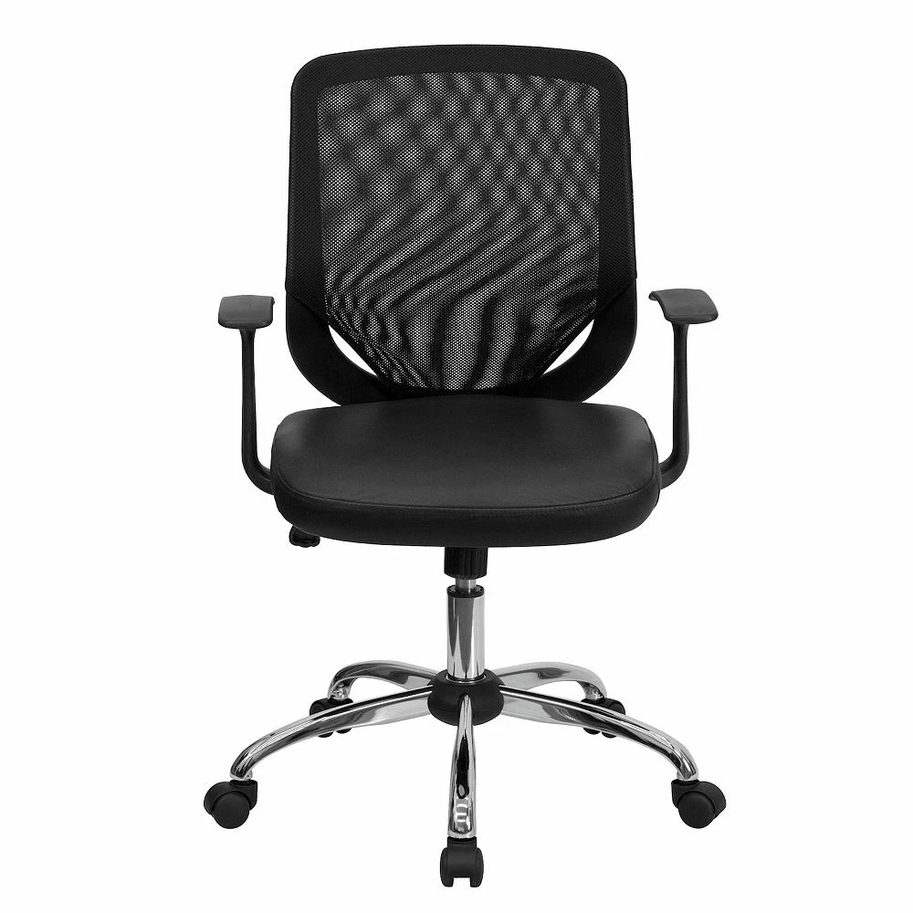 Emma+Oliver Emma And Oliver Mid-Back Black Mesh Tapered Back Swivel Task Office Chair, LeatherSoft Seat 4 Emma+Oliver Emma And Oliver Mid-Back Black Mesh Tapered Back Swivel Task Office Chair, LeatherSoft Seat - Image 2