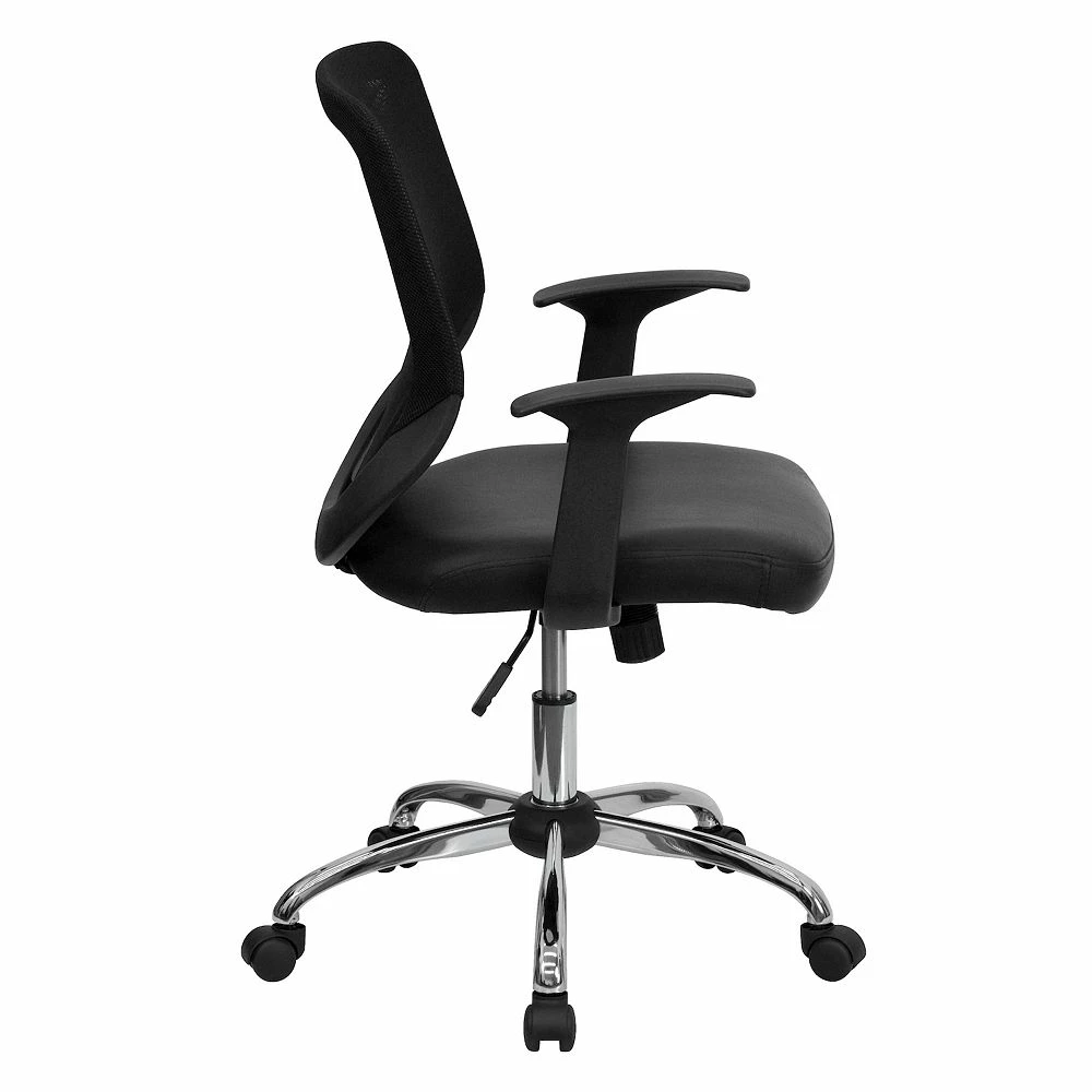 Emma+Oliver Emma And Oliver Mid-Back Black Mesh Tapered Back Swivel Task Office Chair, LeatherSoft Seat 6 Emma+Oliver Emma And Oliver Mid-Back Black Mesh Tapered Back Swivel Task Office Chair, LeatherSoft Seat - Image 4