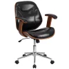 Emma+Oliver Emma And Oliver Mid-Back Black LeatherSoft Executive Ergonomic Wood Swivel Office Chair - Arms -Zuo Modern Shop 5978766