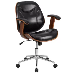 Emma+Oliver Emma And Oliver Mid-Back Black LeatherSoft Executive Ergonomic Wood Swivel Office Chair - Arms